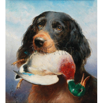 РЕПРОДУКЦИИ НА КАРТИНИ Гордън сетер с дива патица (1918)